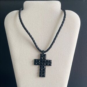 Black Cross Pendant 4” L, faux leather Necklace, unisex